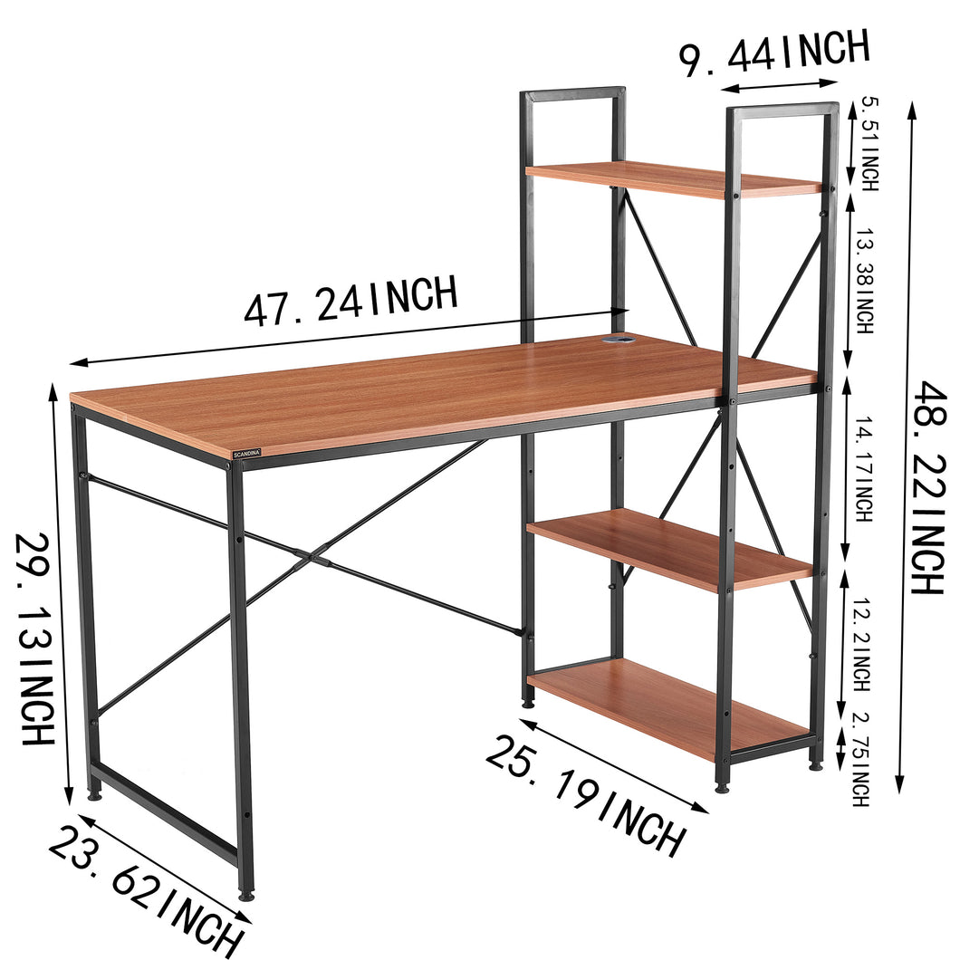 Computer Desk with 5 Storage Shelves, Modern Study Writing Desk